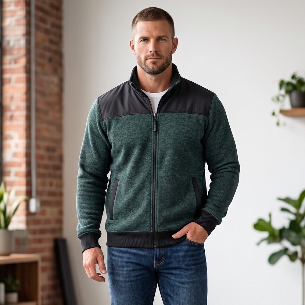 Old Navy Fleece Jacket Mens XL Green‎ Full Zip H. Peaks Hybrid Yoke Mock Neck